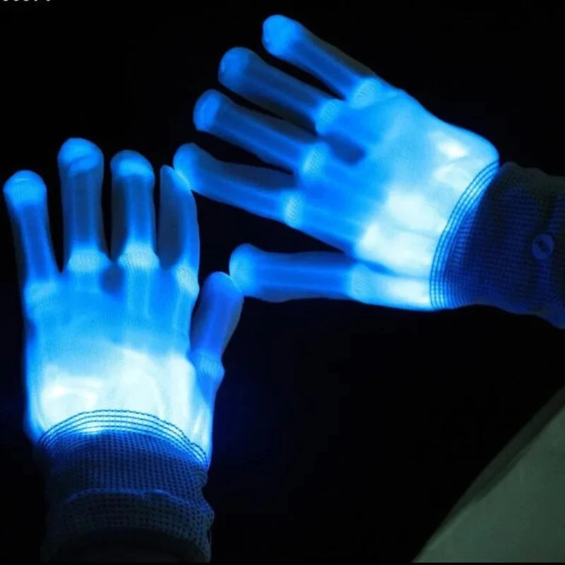 LED Neon Skull Gloves – Glowing Halloween & Party Light Props
