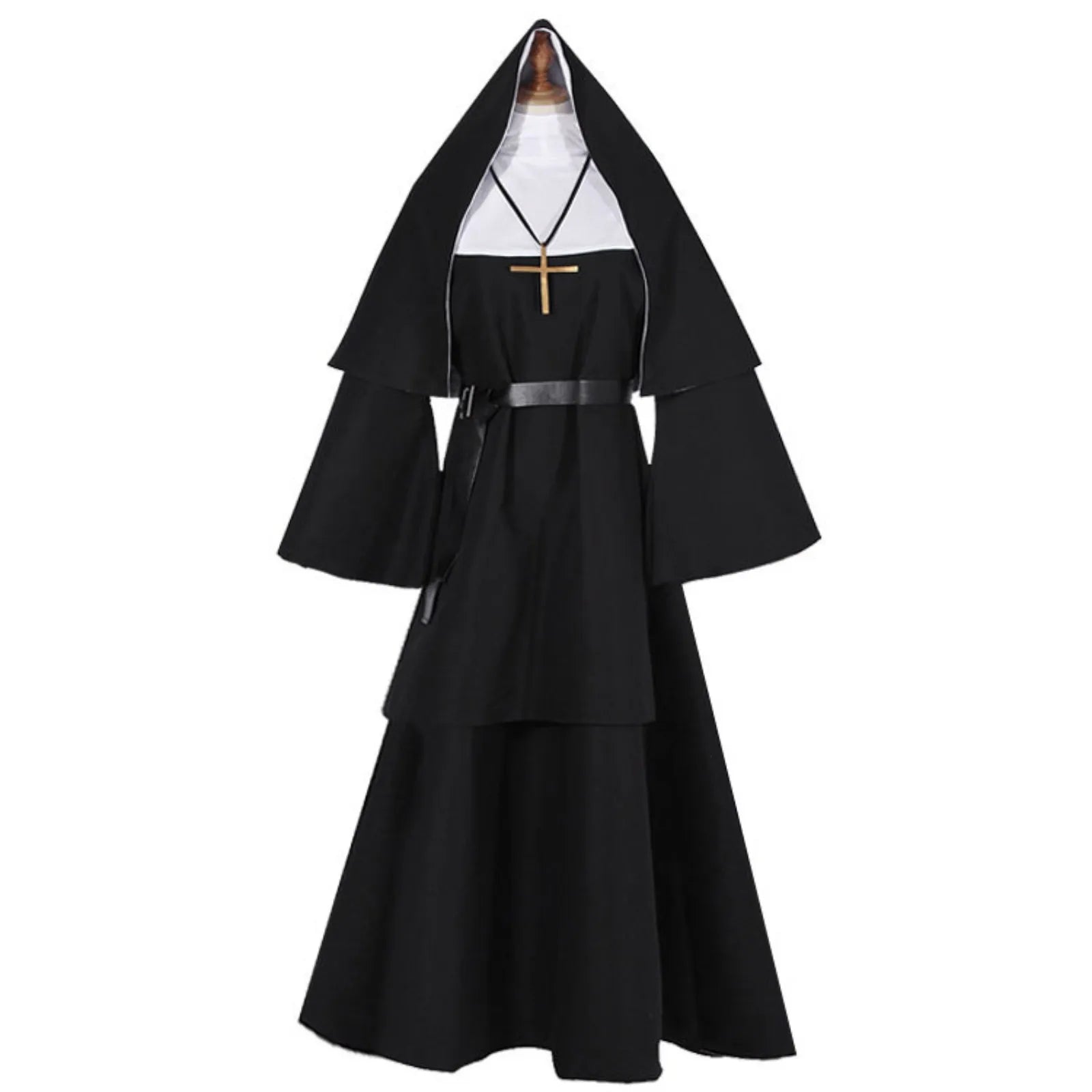 Halloween Nun Cosplay Costume – 4-Piece Set with Cape & Accessories