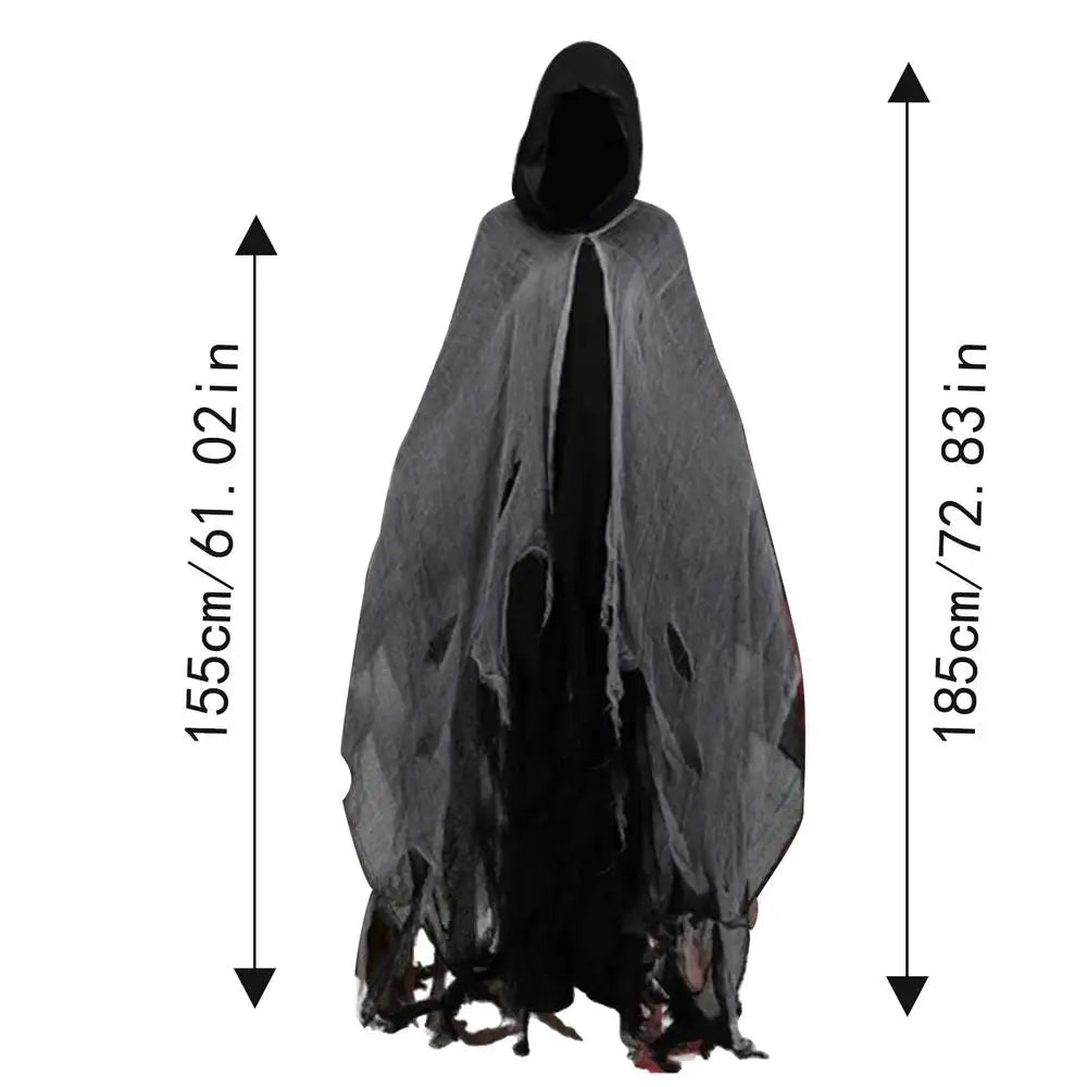 Halloween Ghost & Dementor Cosplay Cape – Gothic Tattered Hooded Cloak