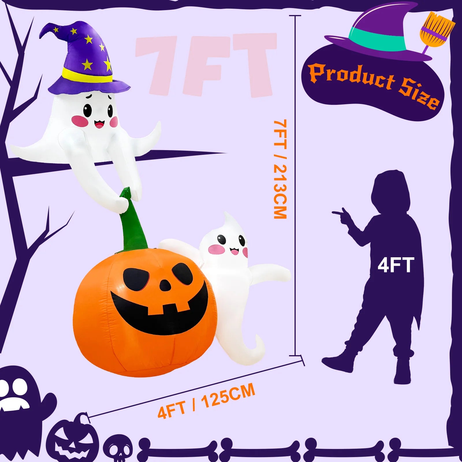 OurWarm 7FT Halloween Inflatable – Ghost & Pumpkin Outdoor Decor