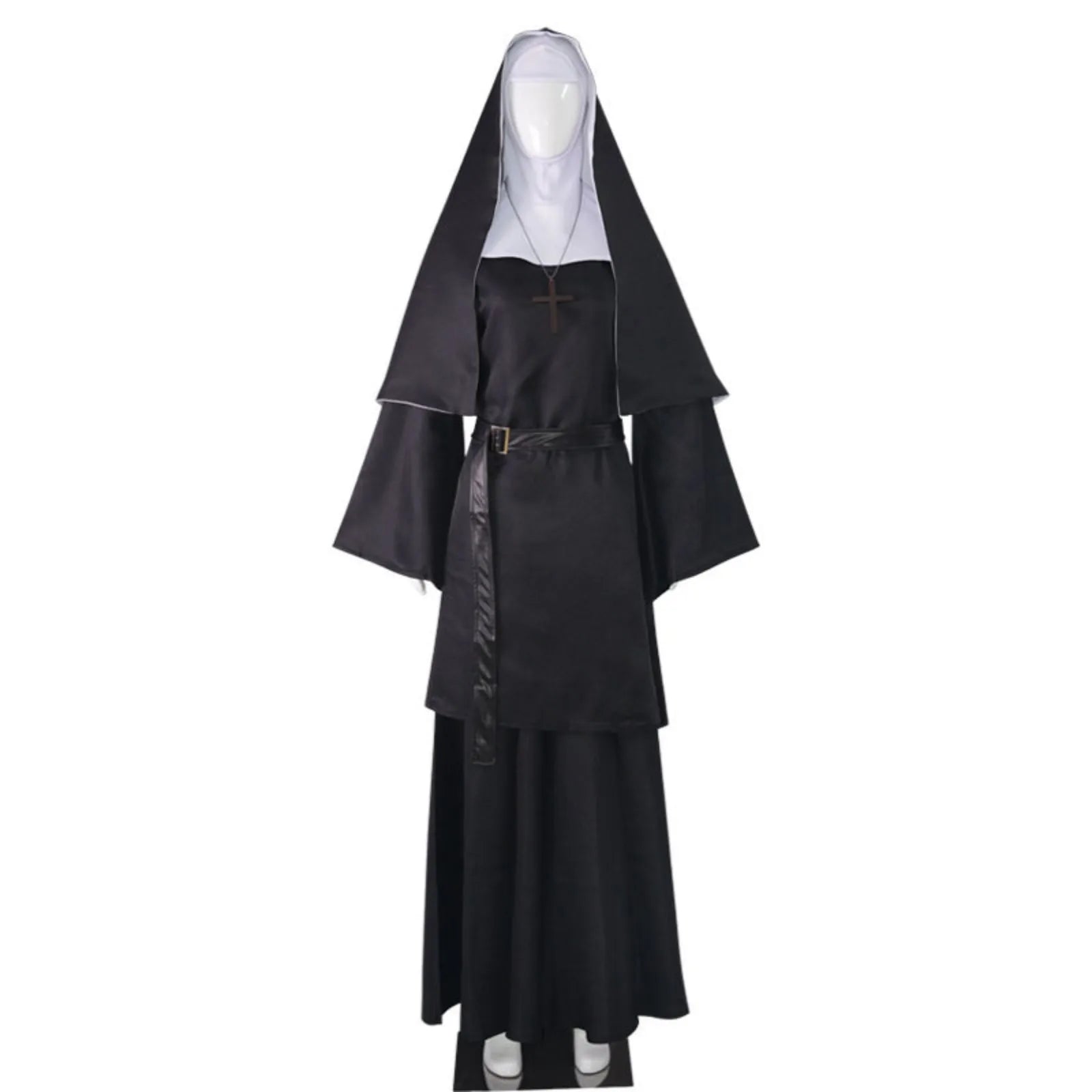 Halloween Nun Cosplay Costume – 4-Piece Set with Cape & Accessories