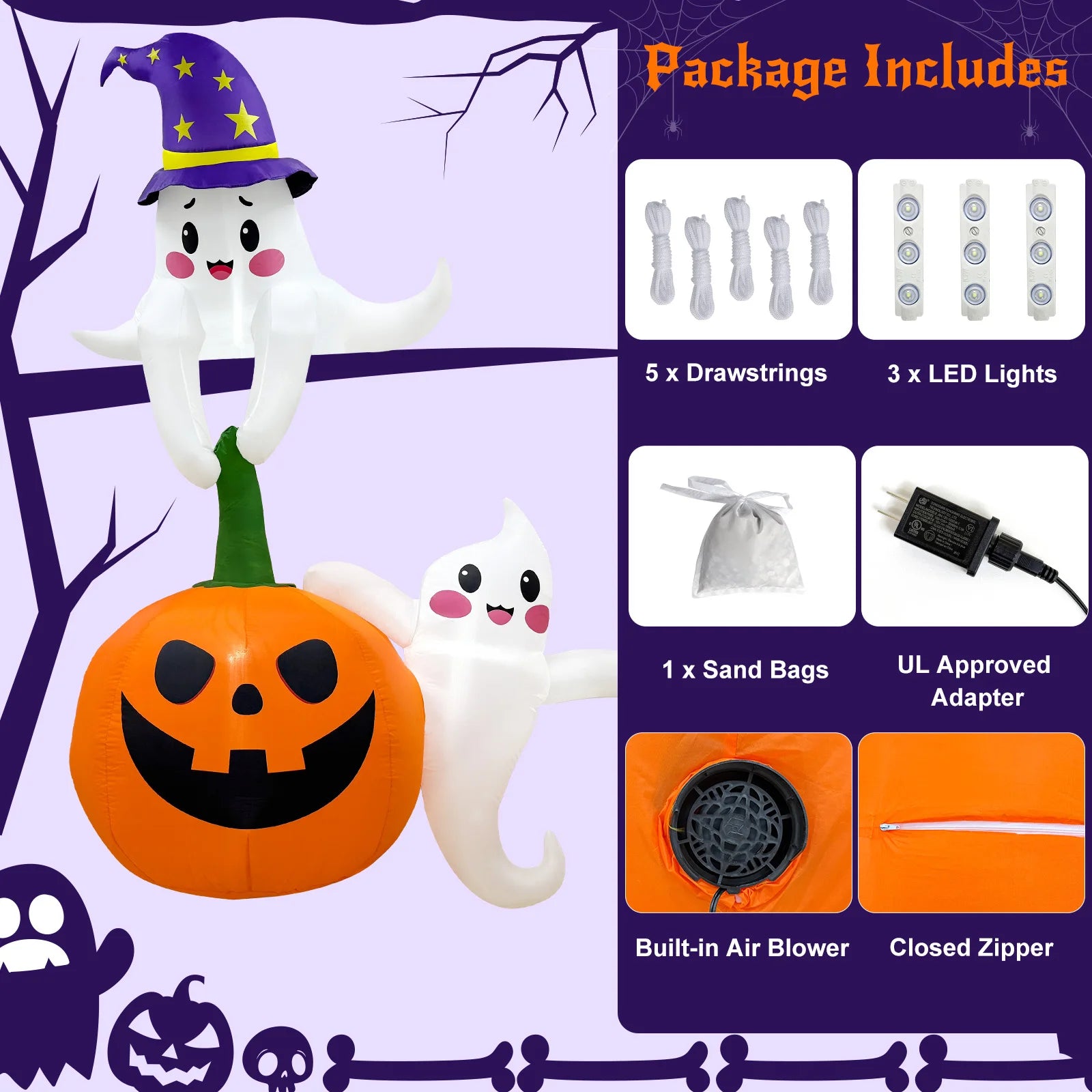 OurWarm 7FT Halloween Inflatable – Ghost & Pumpkin Outdoor Decor