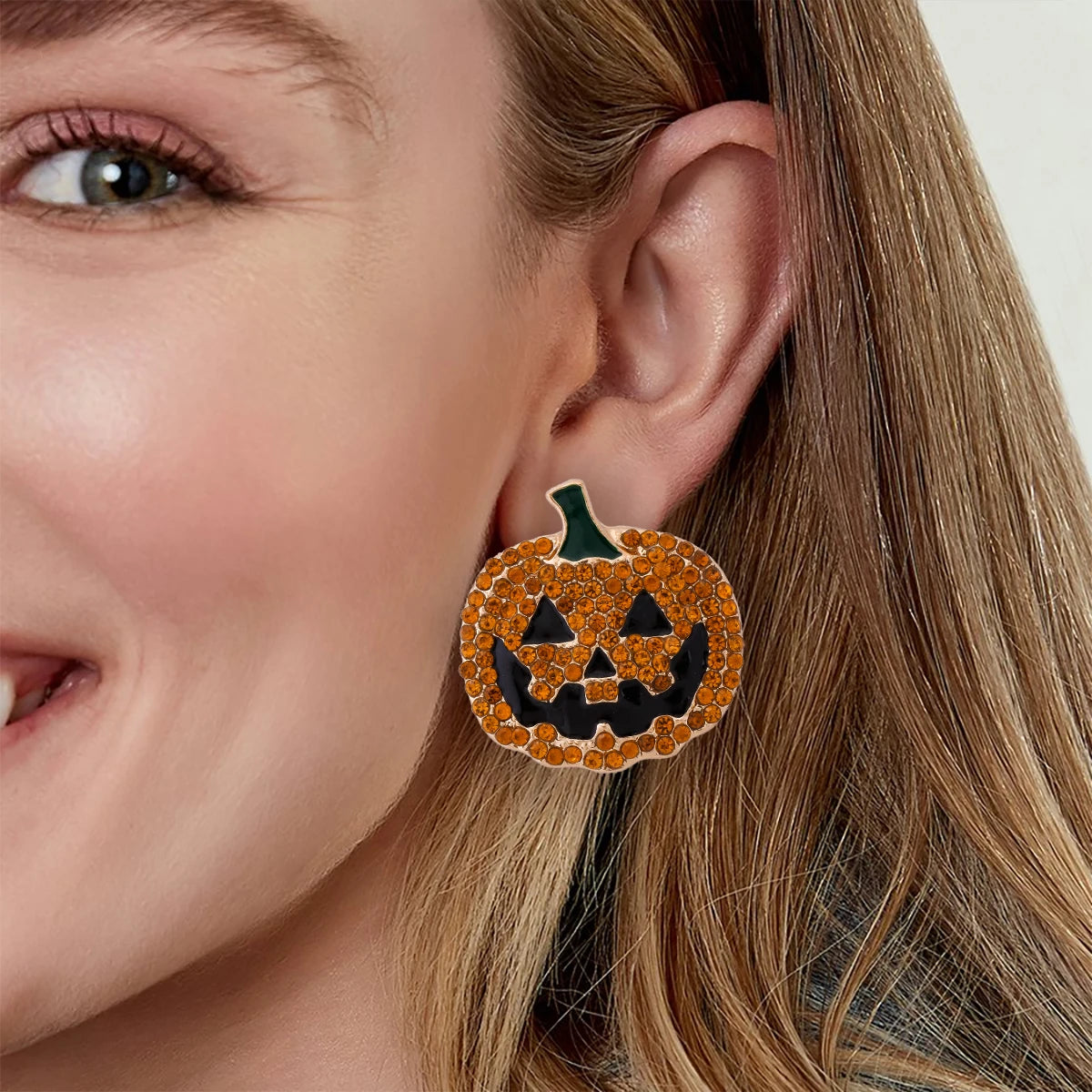Crystal Rhinestone Pumpkin Earrings – Halloween Statement Jewelry