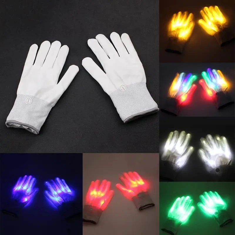 LED Neon Skull Gloves – Glowing Halloween & Party Light Props