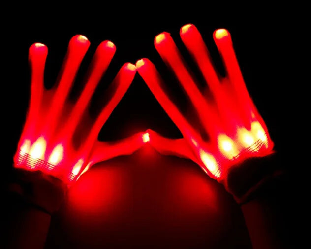 LED Neon Skull Gloves – Glowing Halloween & Party Light Props