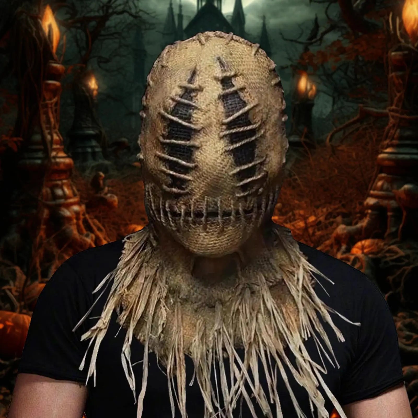 Halloween Scarecrow Mask – Creepy Burlap Cosplay Headgear