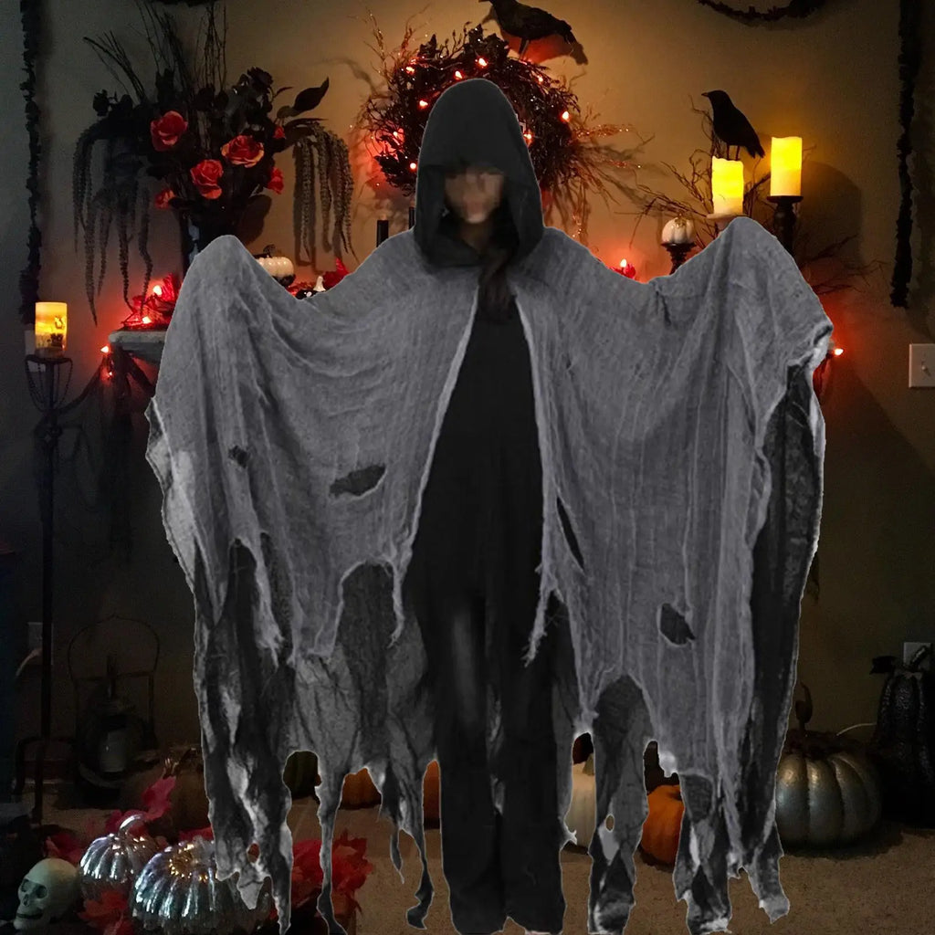 Halloween Ghost & Dementor Cosplay Cape – Gothic Tattered Hooded Cloak