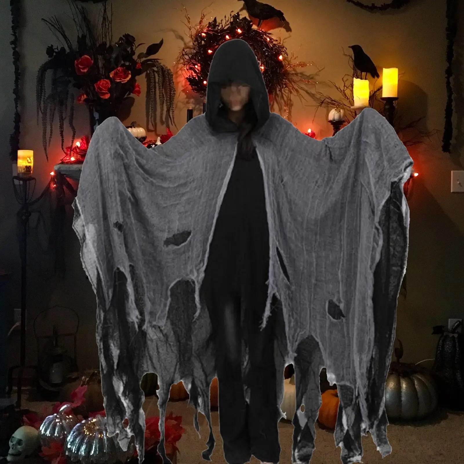 Halloween Ghost & Dementor Cosplay Cape – Gothic Tattered Hooded Cloak