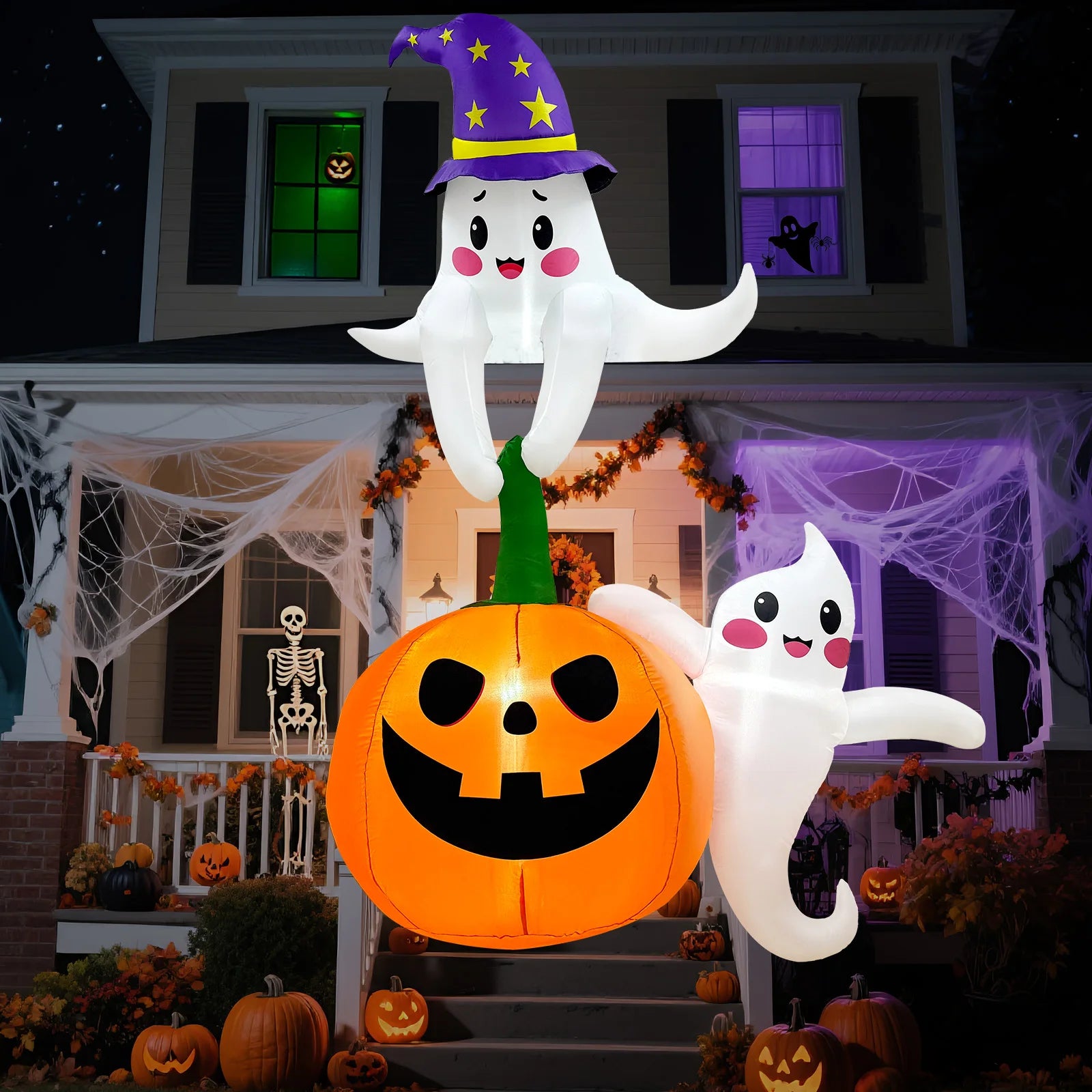 OurWarm 7FT Halloween Inflatable – Ghost & Pumpkin Outdoor Decor