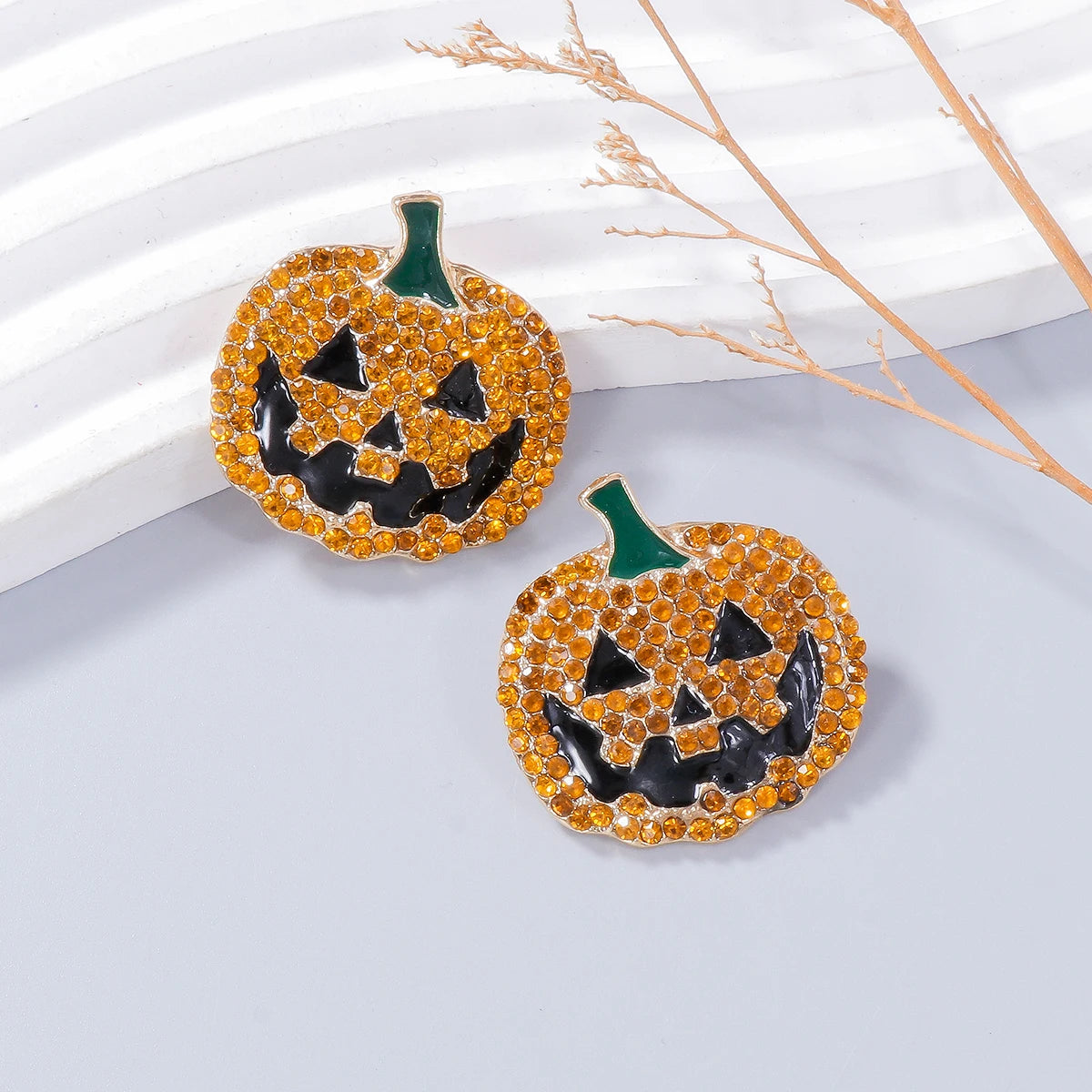 Crystal Rhinestone Pumpkin Earrings – Halloween Statement Jewelry