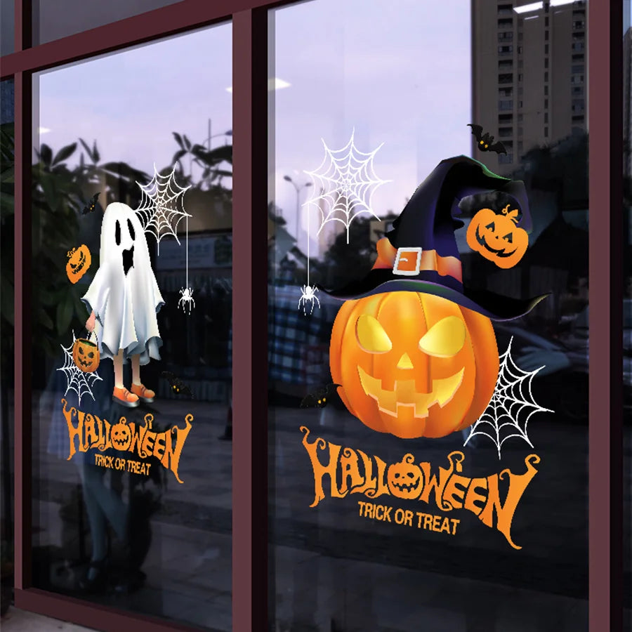 Halloween Window Stickers – Evil Spirits & Pumpkins (2pcs, 45×60cm)