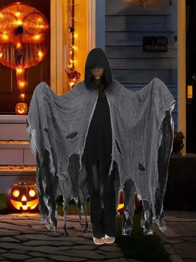 Halloween Ghost & Dementor Cosplay Cape – Gothic Tattered Hooded Cloak