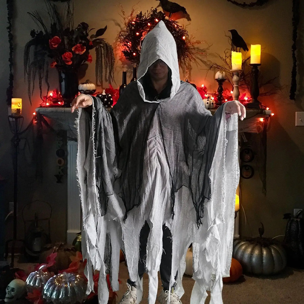 Halloween Ghost & Dementor Cosplay Cape – Gothic Tattered Hooded Cloak