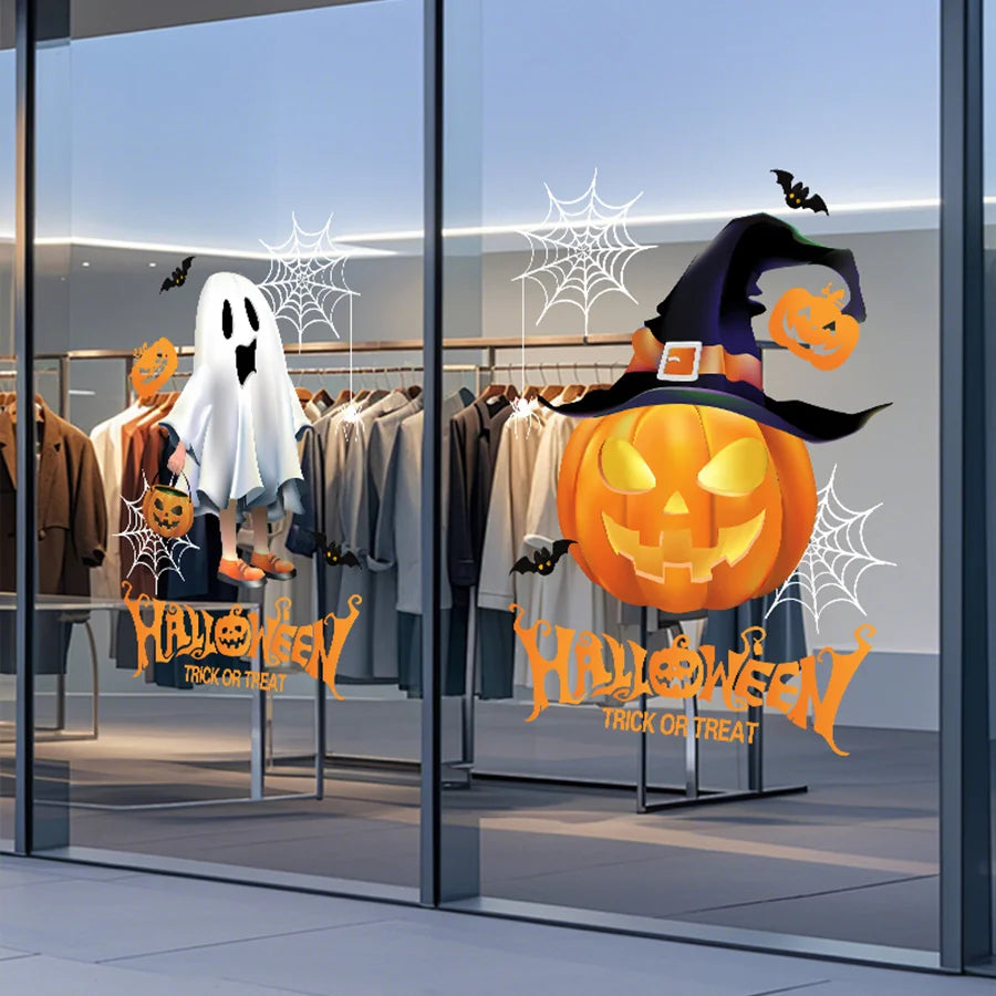 Halloween Window Stickers – Evil Spirits & Pumpkins (2pcs, 45×60cm)