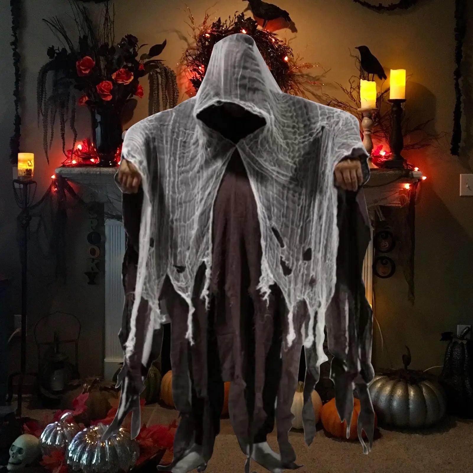 Halloween Ghost & Dementor Cosplay Cape – Gothic Tattered Hooded Cloak