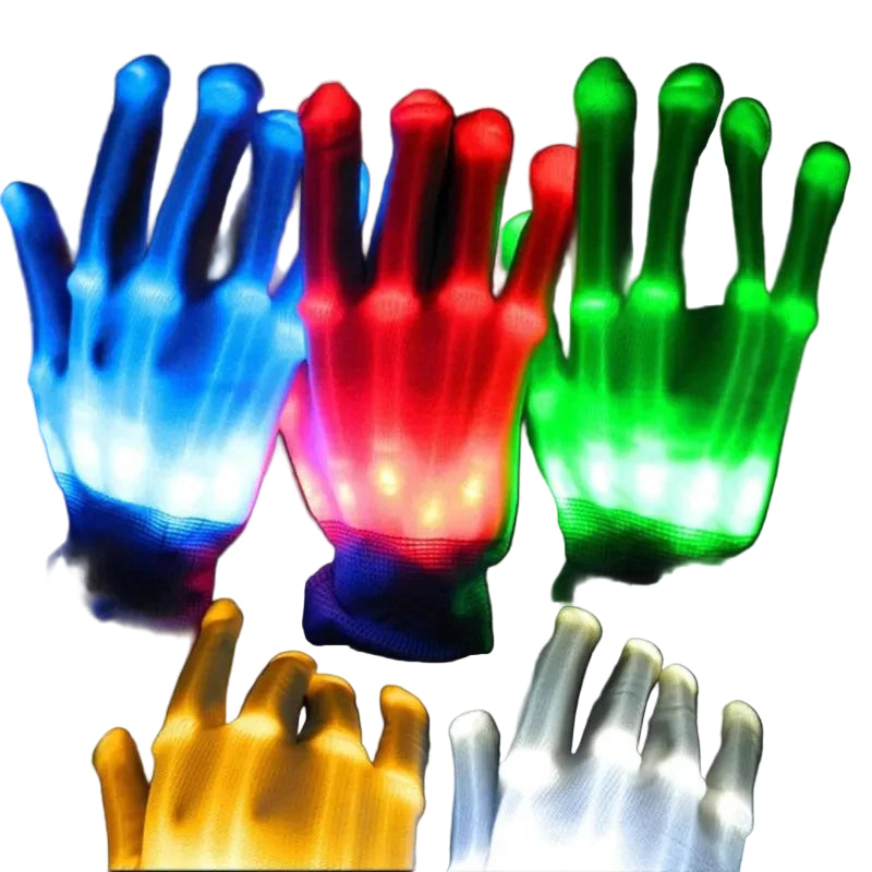LED Neon Skull Gloves – Glowing Halloween & Party Light Props