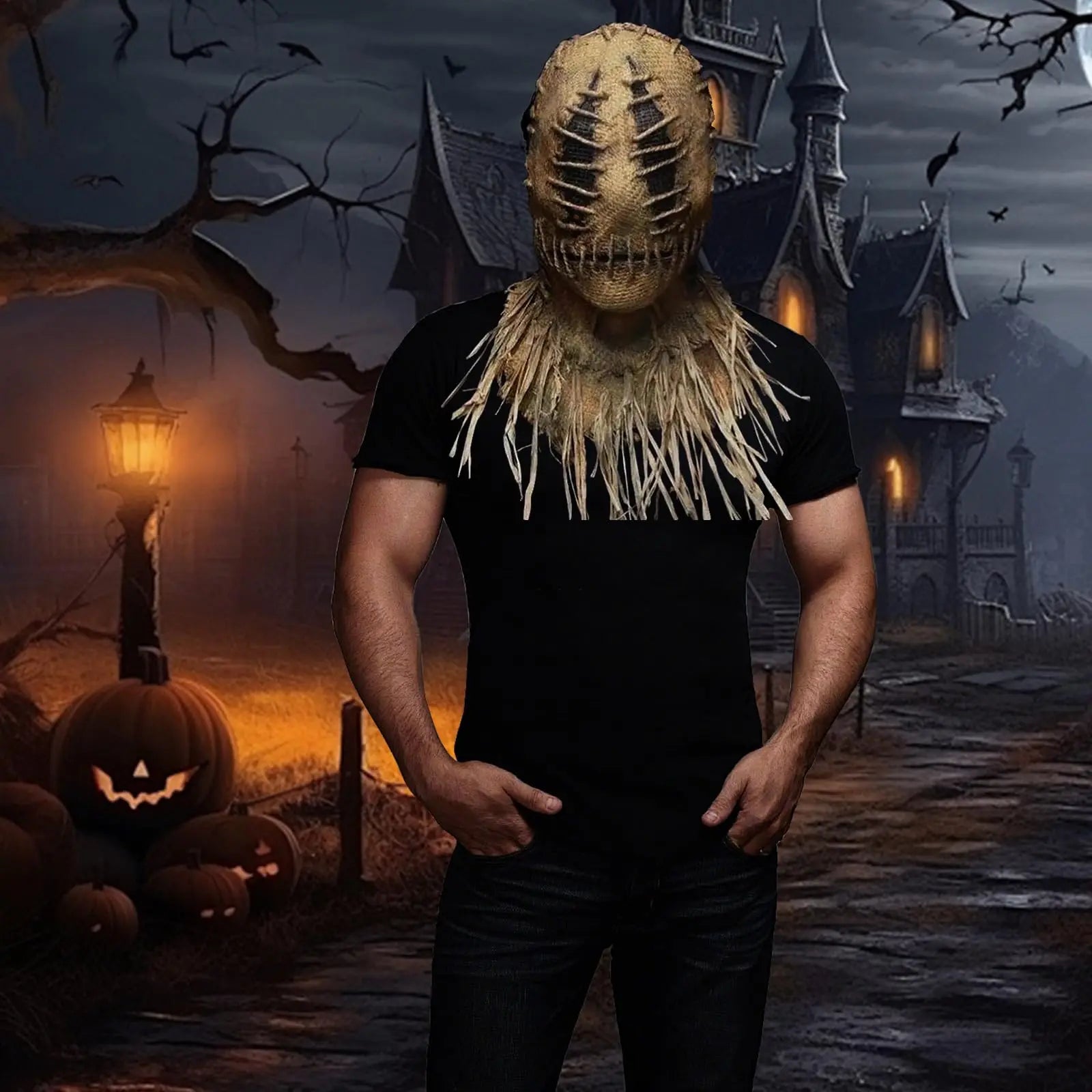Halloween Scarecrow Mask – Creepy Burlap Cosplay Headgear