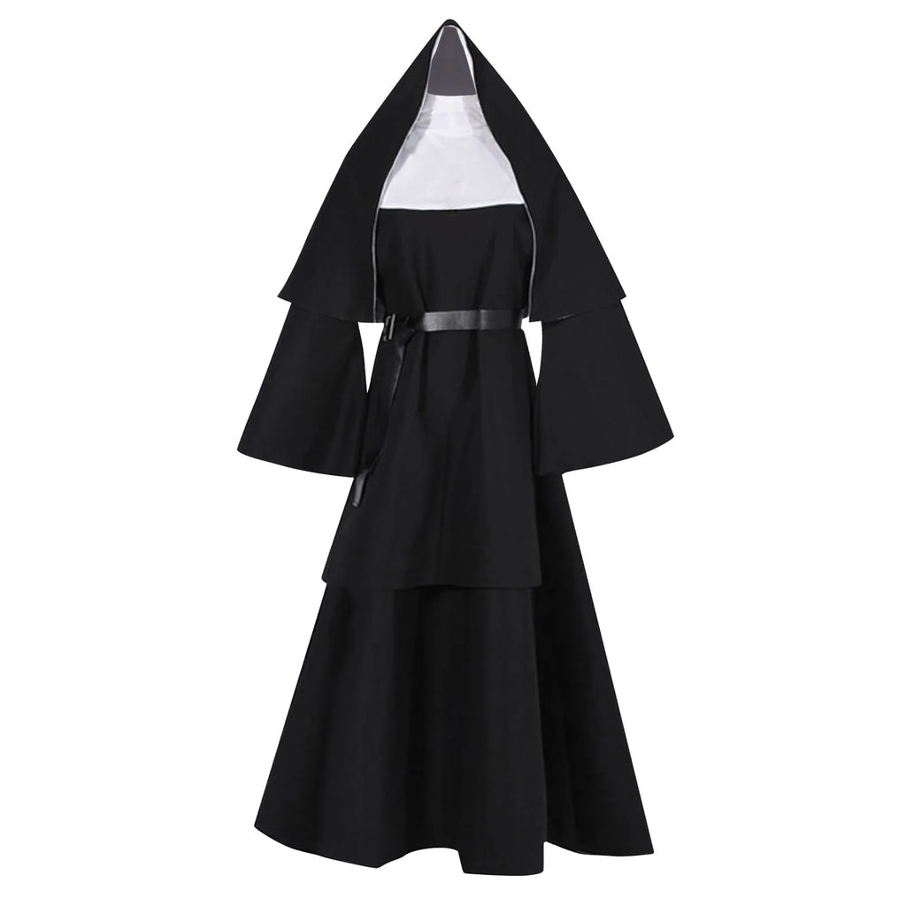 Halloween Nun Cosplay Costume – 4-Piece Set with Cape & Accessories