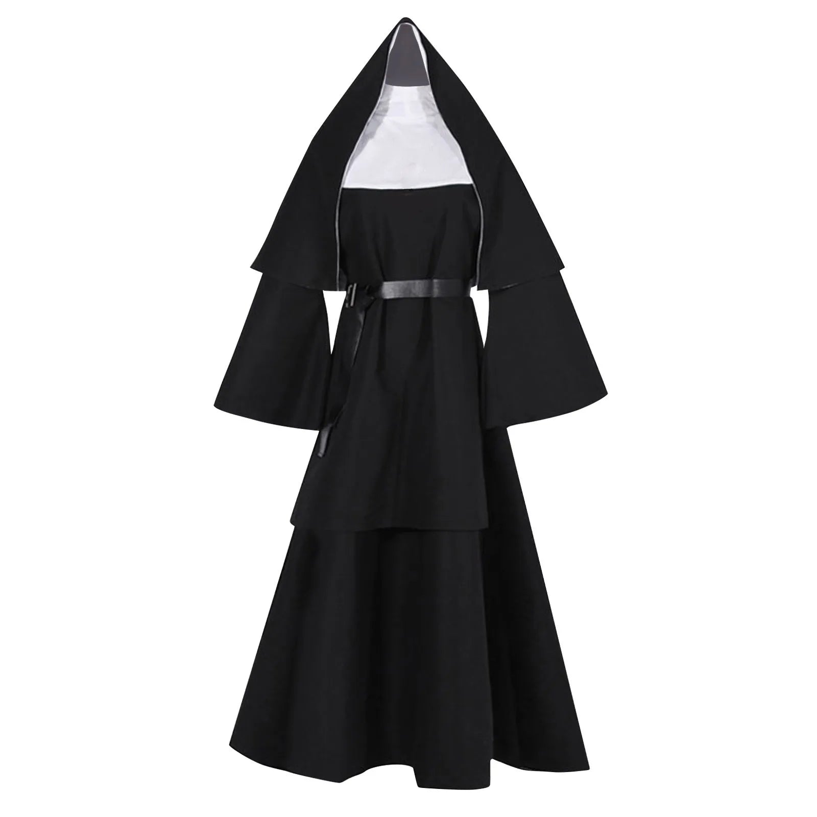 Halloween Nun Cosplay Costume – 4-Piece Set with Cape & Accessories