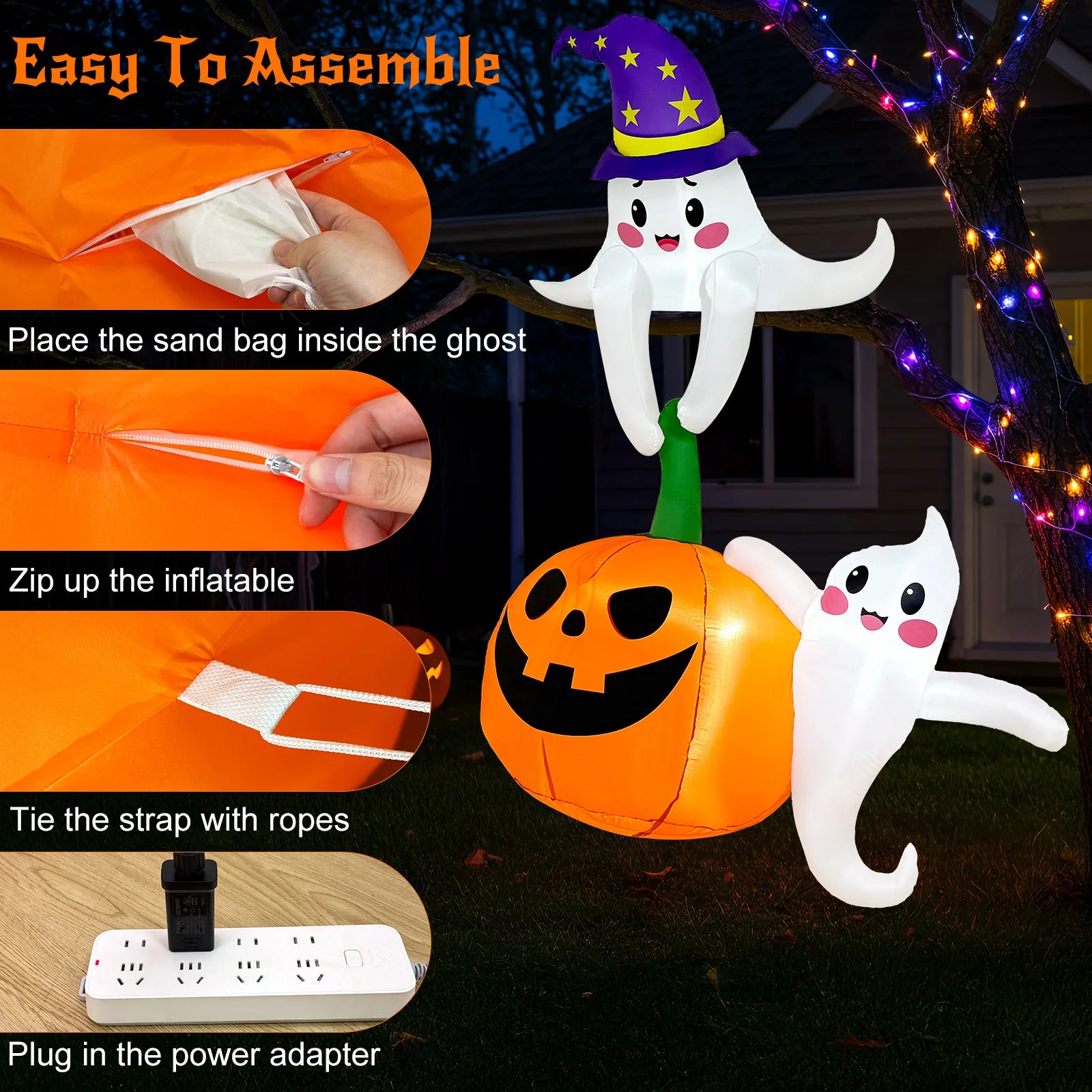 OurWarm 7FT Halloween Inflatable – Ghost & Pumpkin Outdoor Decor