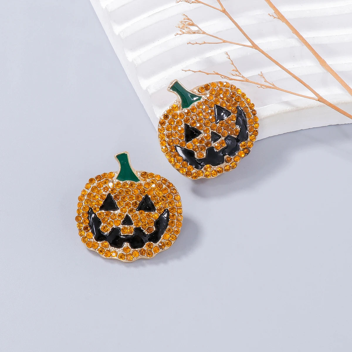 Crystal Rhinestone Pumpkin Earrings – Halloween Statement Jewelry