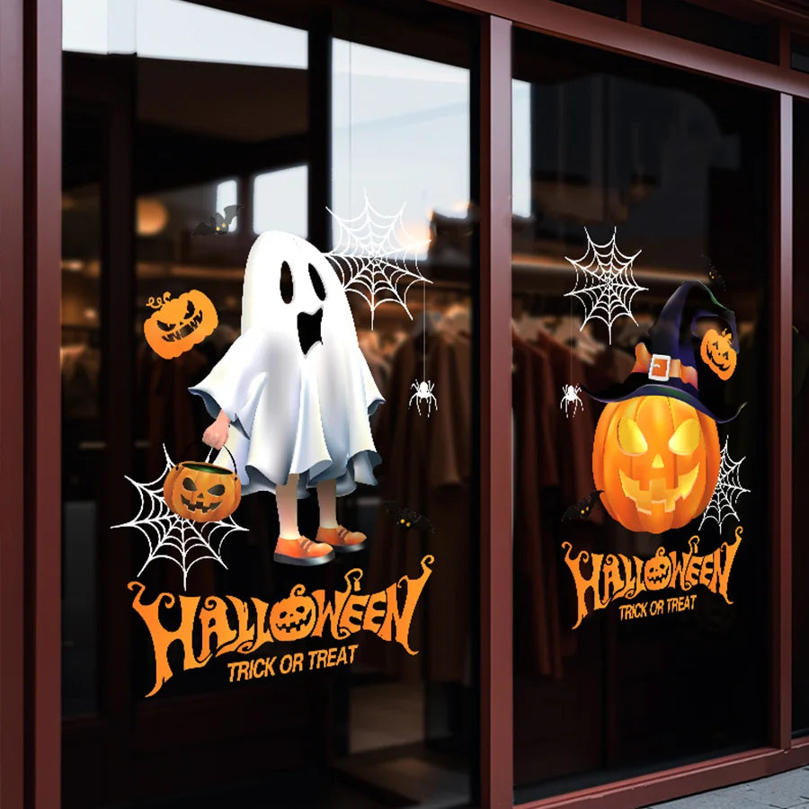 Halloween Window Stickers – Evil Spirits & Pumpkins (2pcs, 45×60cm)